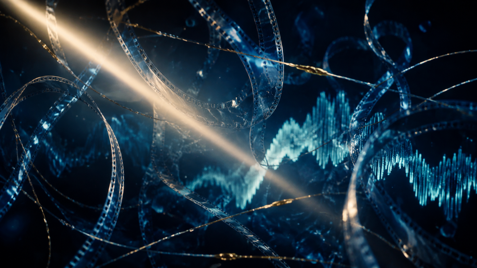 Film ribbons and luminous sound waves in a dark studio