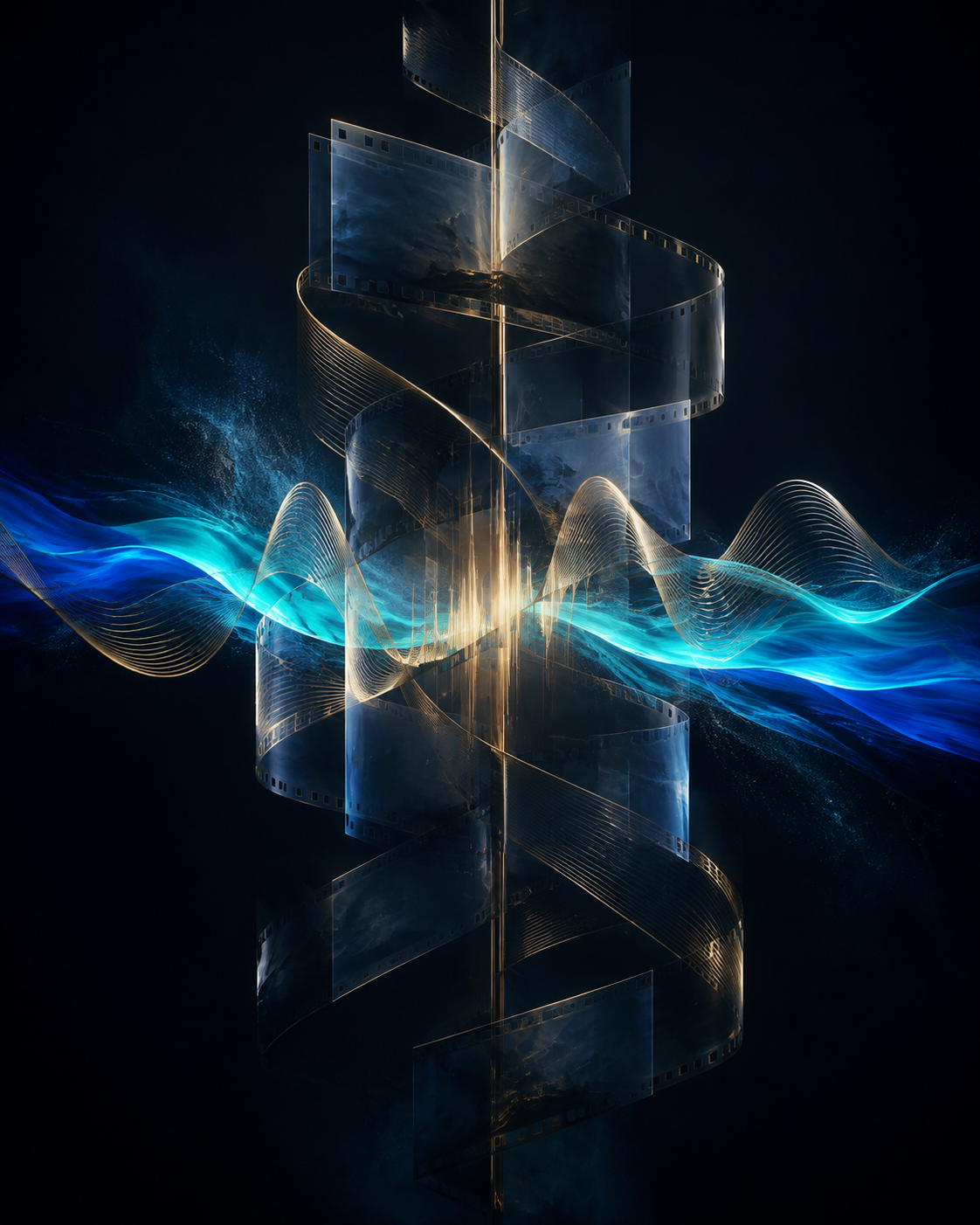 Abstract sound waves and golden signal lines